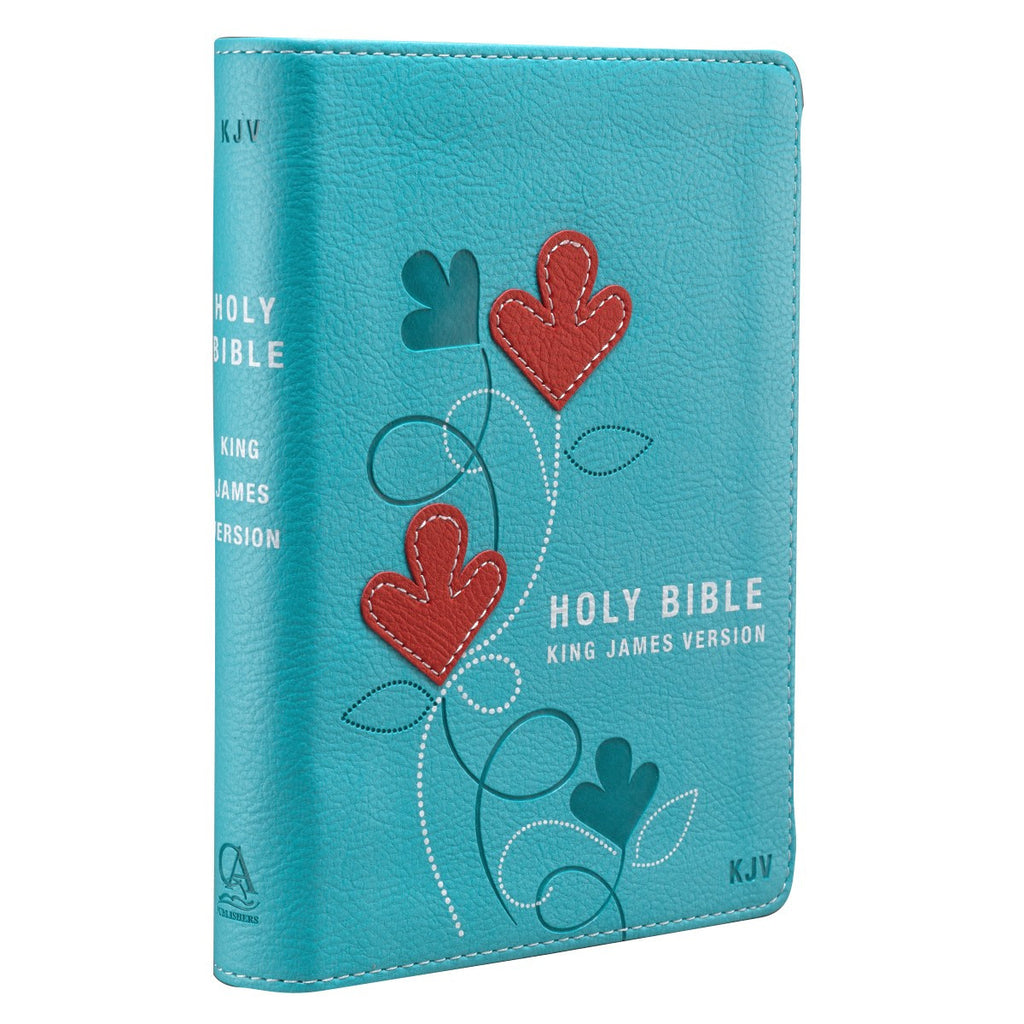 KJV Turquoise Floral Compact Bible on a white background