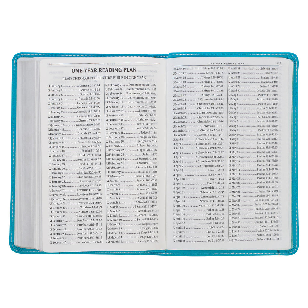 KJV Turquoise Floral Compact Bible on a white background