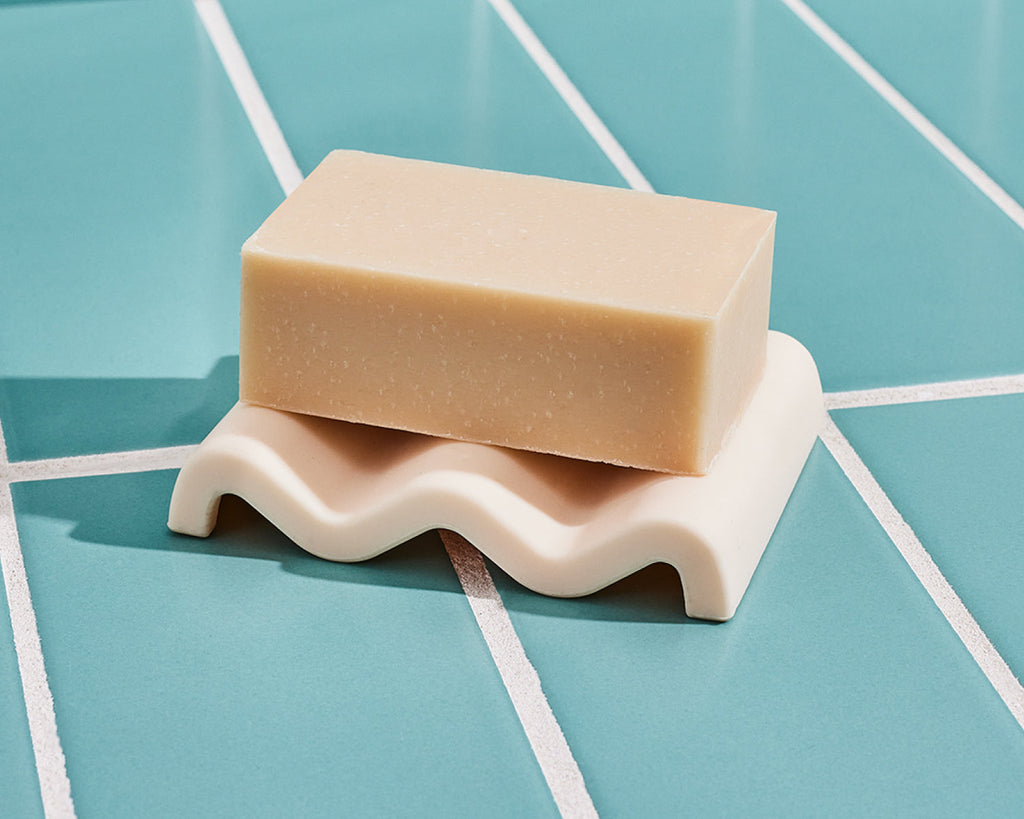 wavy soap dish on a blue background