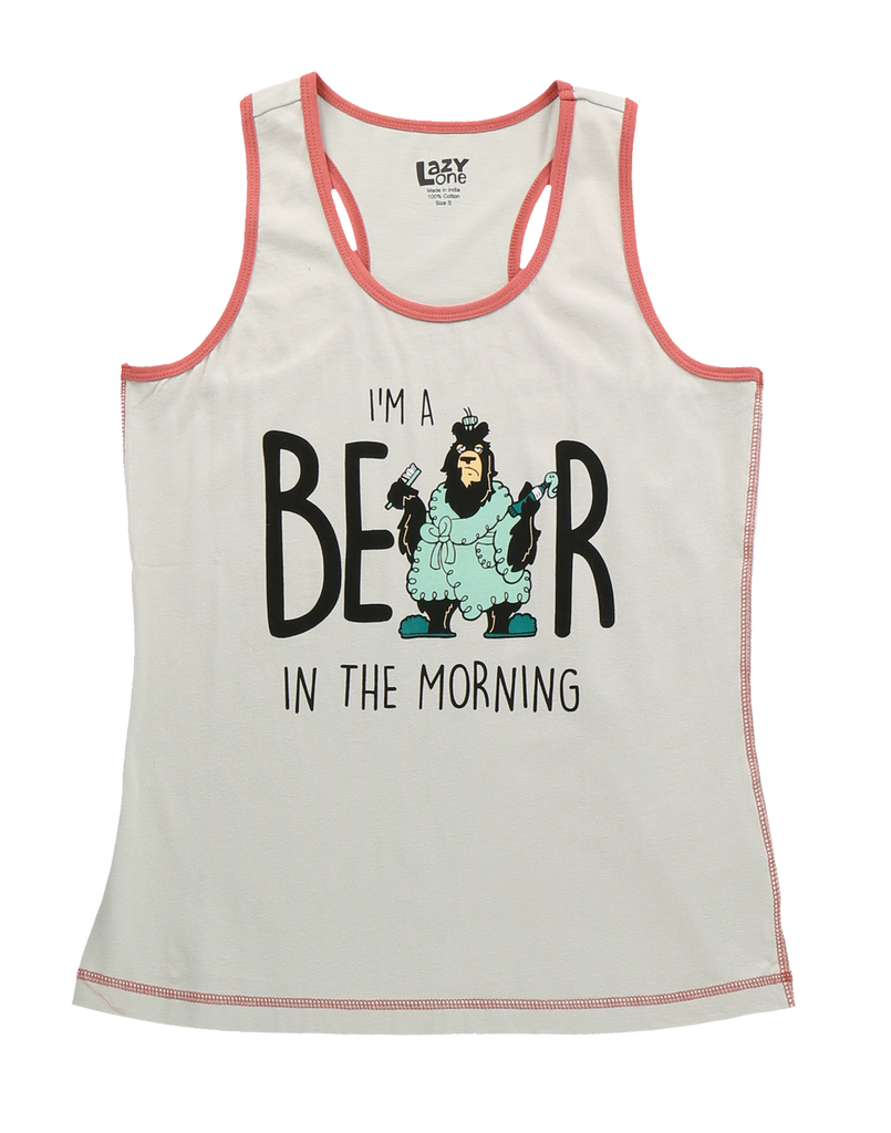bear in the AM grey PJ Tank on a white background