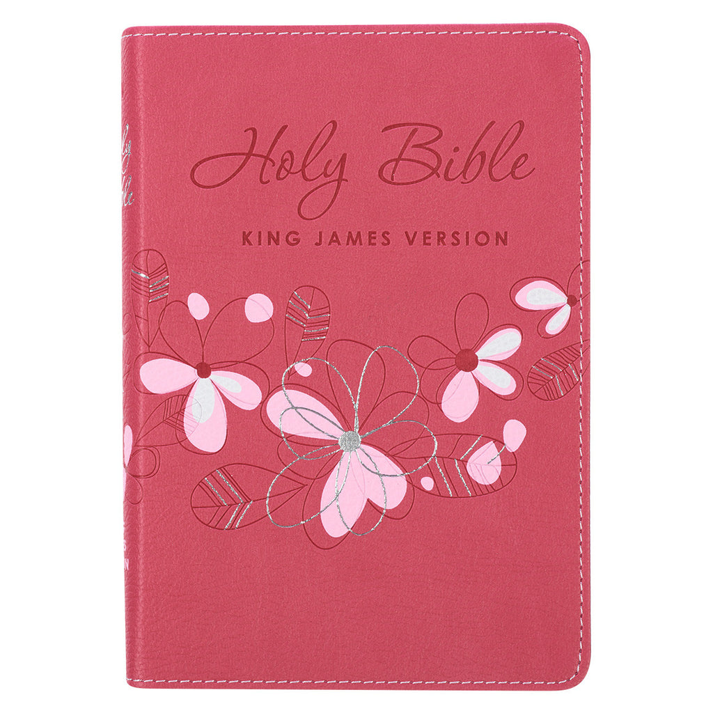KJV Pink Floral Compact Bible on a white background