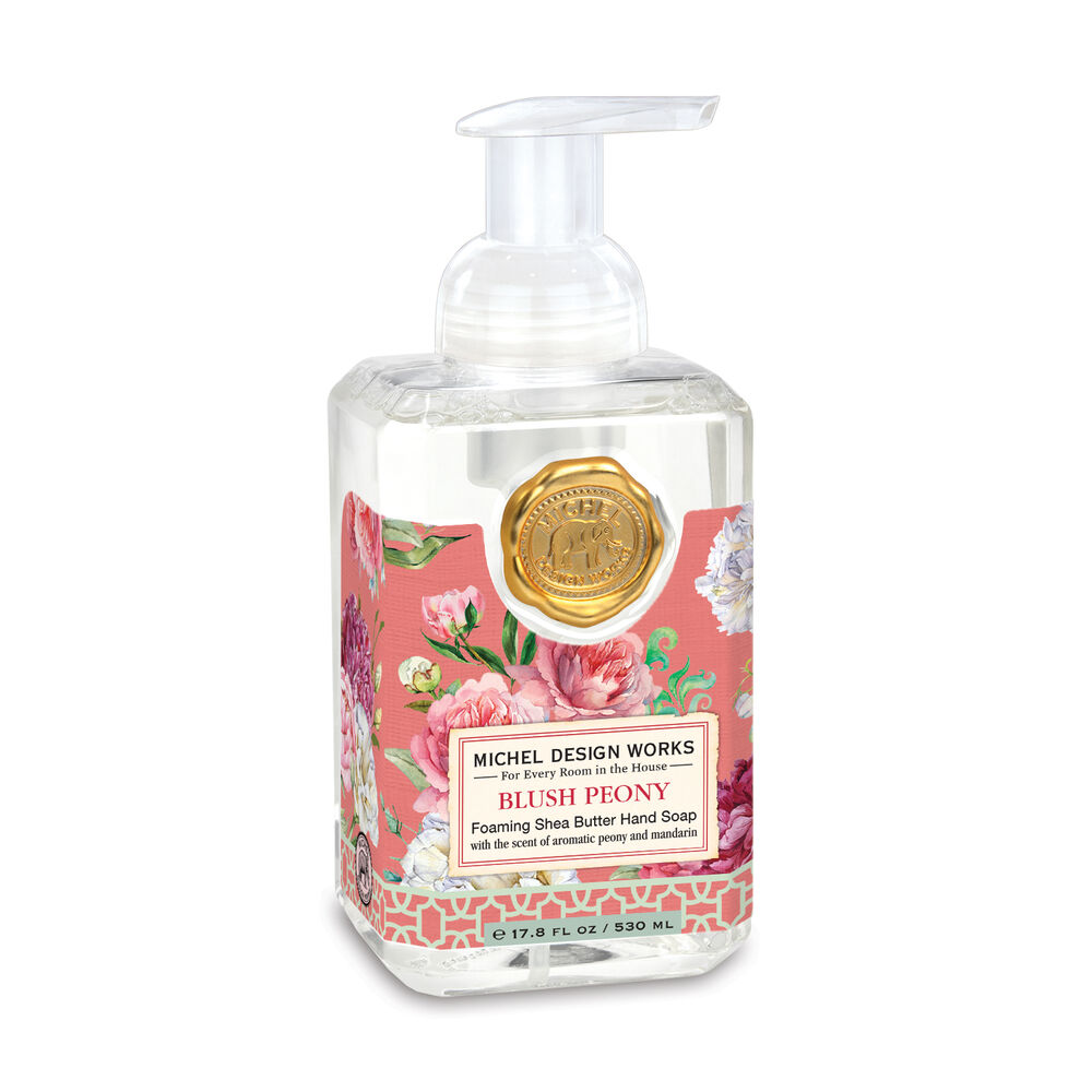 michel designs blush peony hand soap on a white background