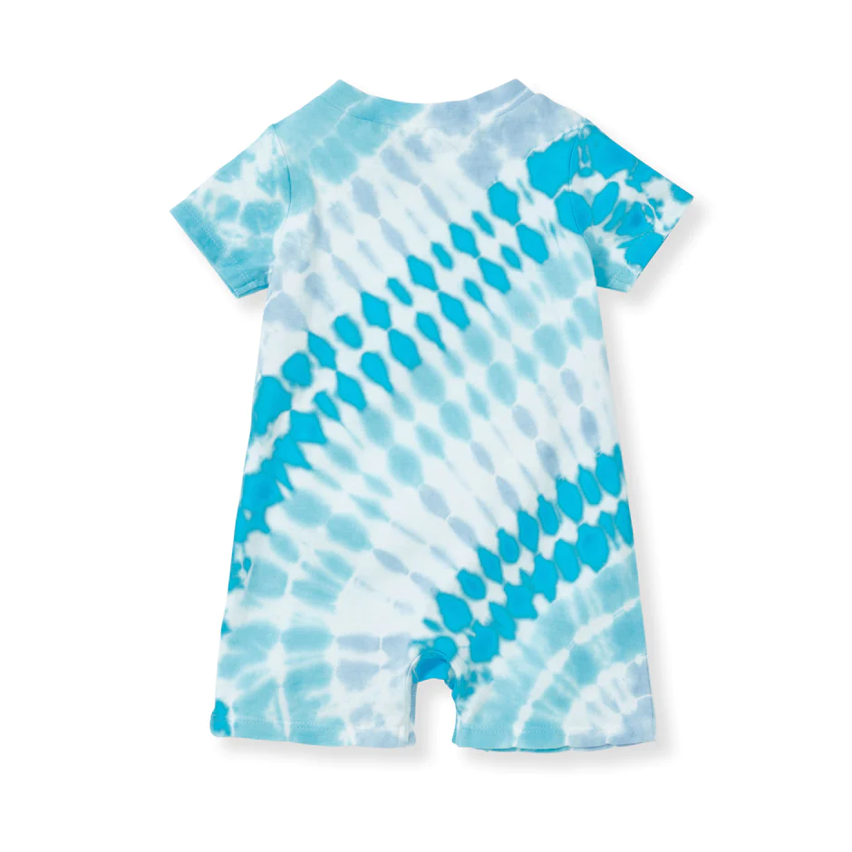 burts bee Tie Dye Romper - Tropical Blue on a white background