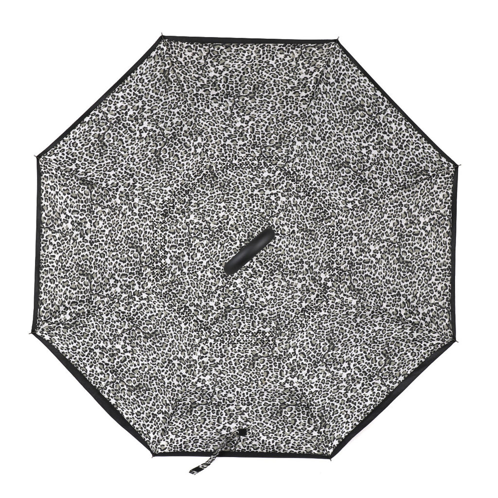 snow leopard double layer inverted umbrella on a white background