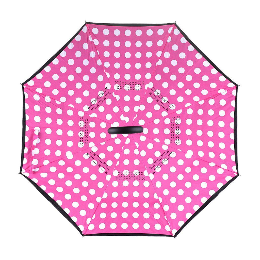 pink big polka dot double layer inverted umbrella on a white background