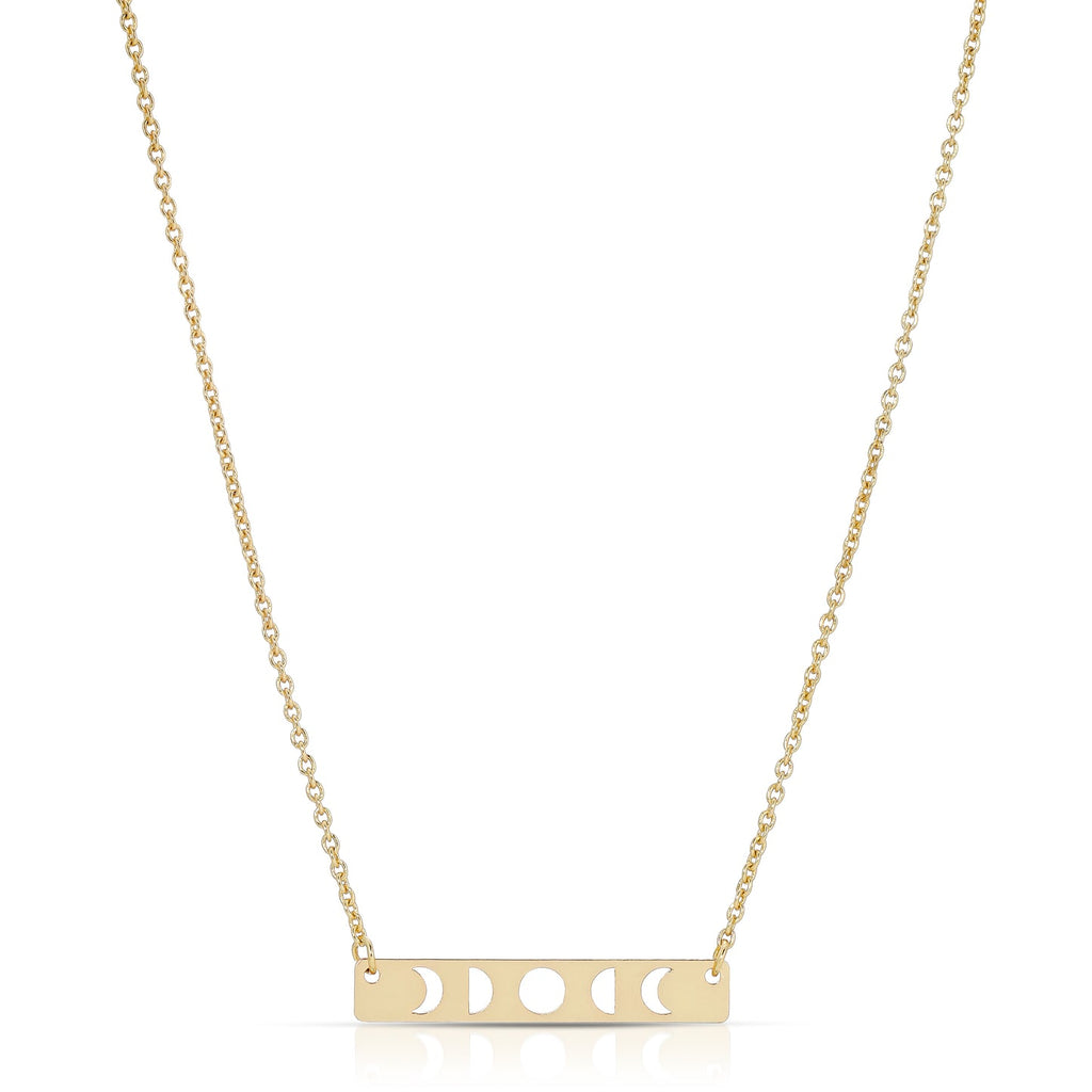 gold moon phase necklace on a white background