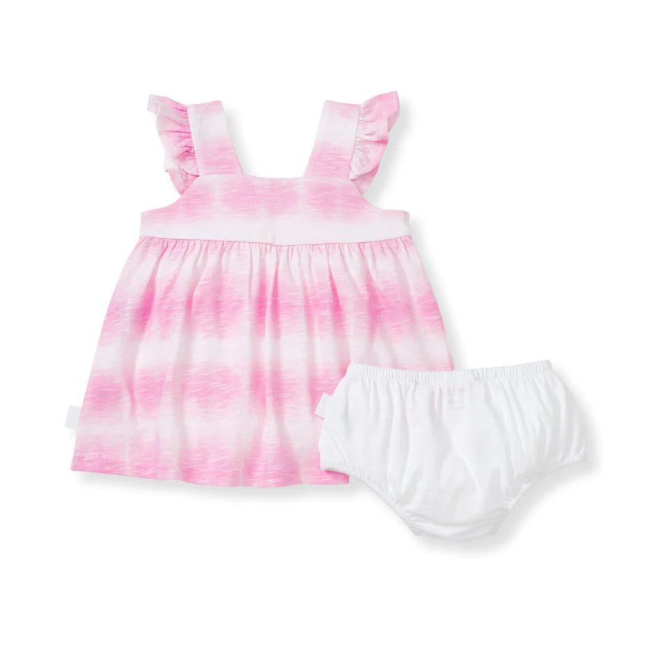 burts bee Wavy Tie Dye Dress & Diaper Cover Set - Pink Mauve on a white background