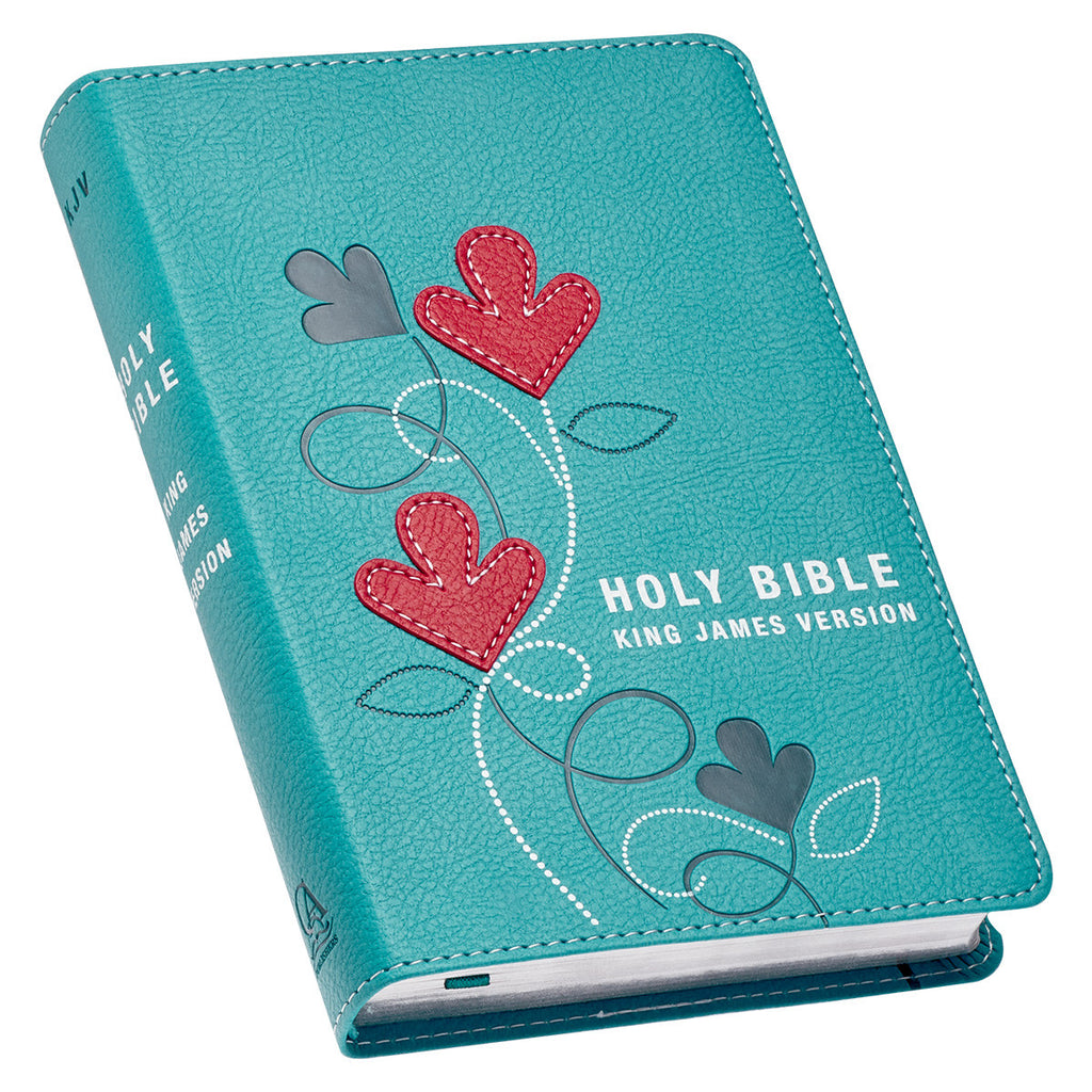 KJV Turquoise Floral Compact Bible on a white background