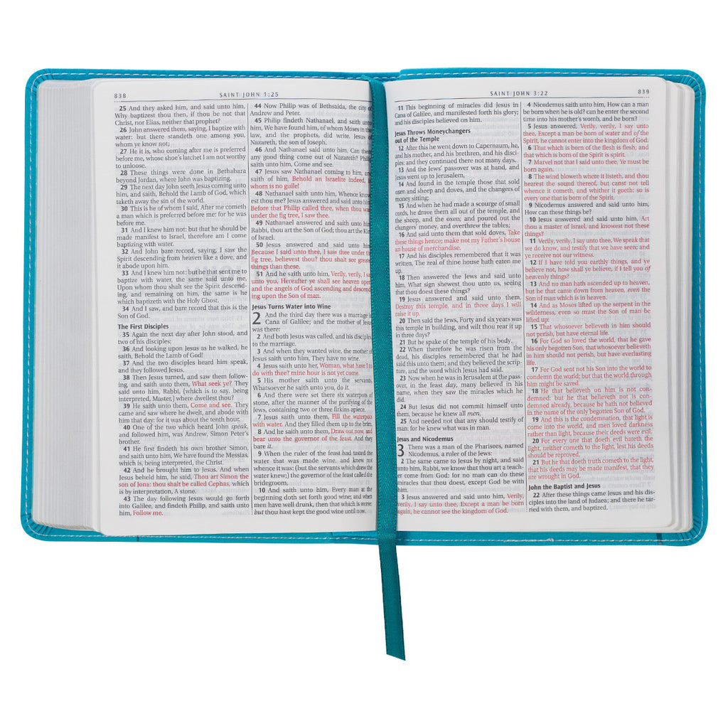 KJV Turquoise Floral Compact Bible on a white background