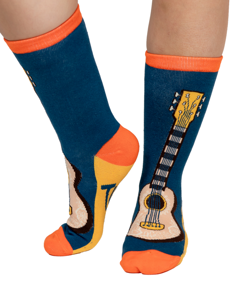 women's lazy one guitar socks on a white background