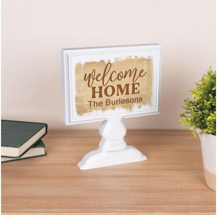 personalized pedestal sign on a white background