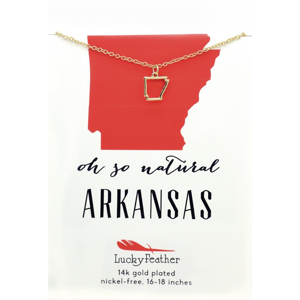 Lucky Feather Oh so natural Arkansas gold necklace on a white background
