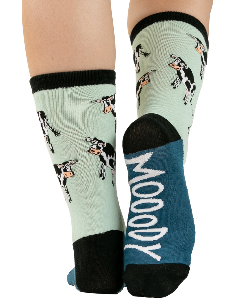 women's lazy one cow socks on a white background