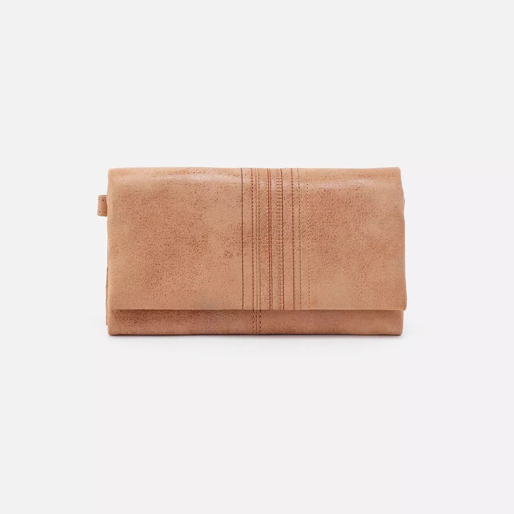 keen continental wallet in tan on a white background