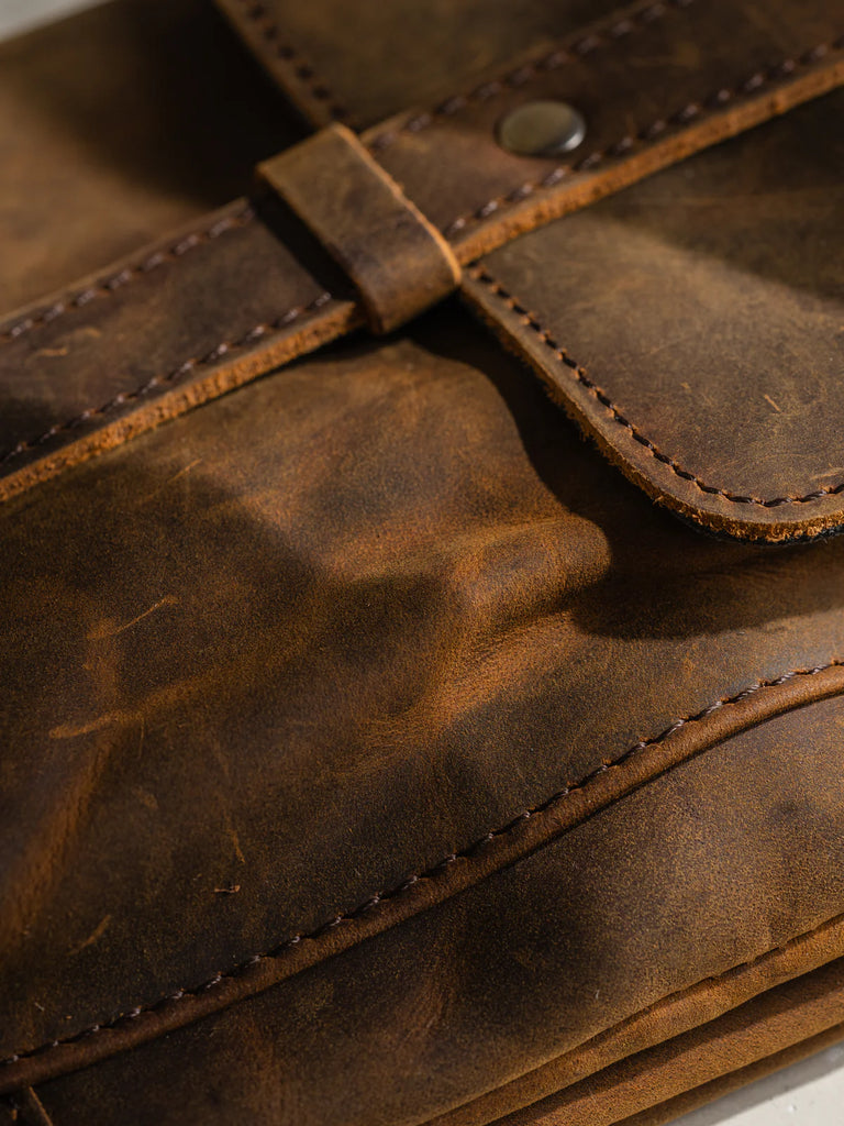 leather saddle bag close up