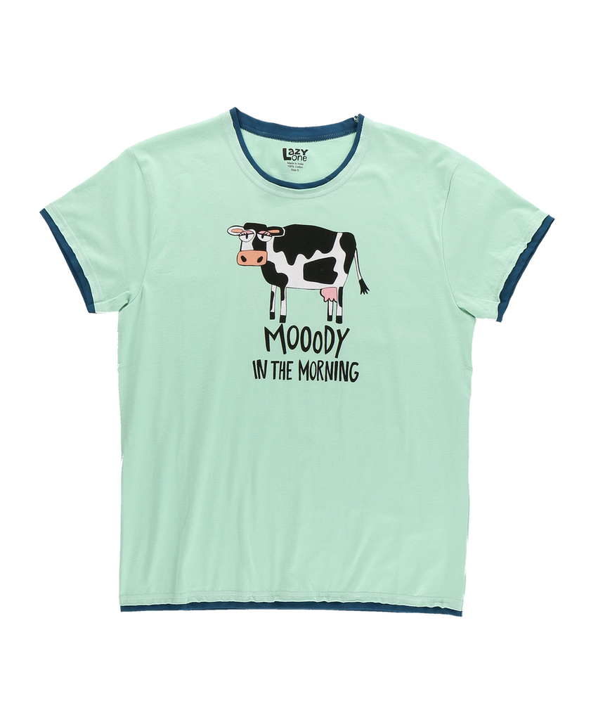 mooody in the morning pj tee on a white background
