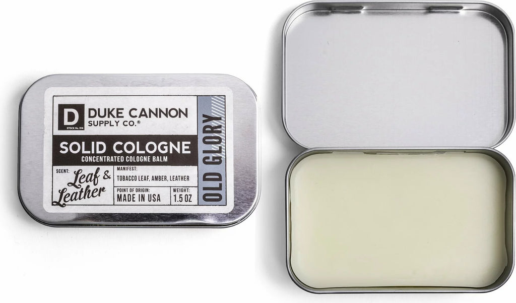 duke cannon solid cologne concentrated cologne balm on a white background