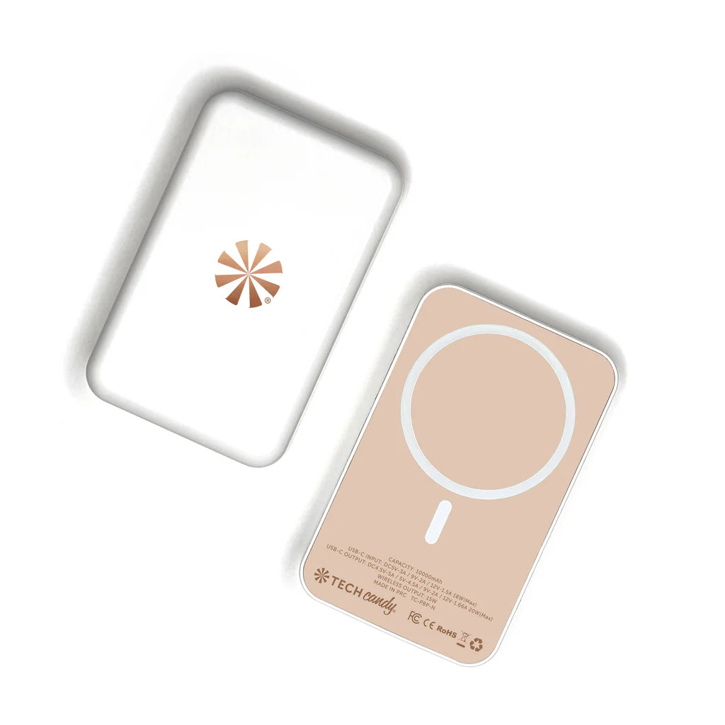 Two phone cases, one white and one beige with a logo, on a white background
