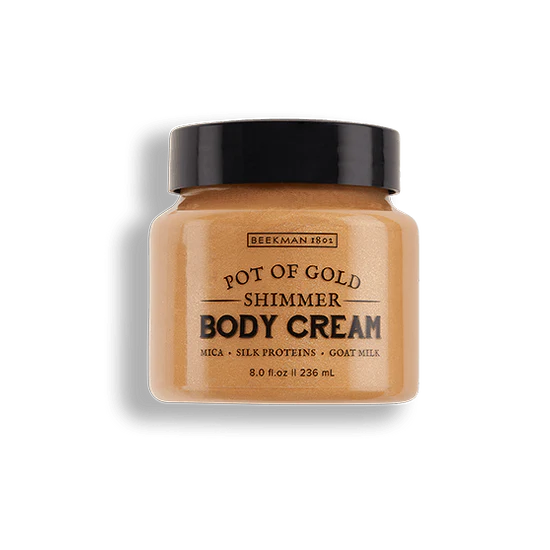 Jar of Beekman 1802's Pot of Gold Shimmer Body Cream 8.0 fl oz on a white background