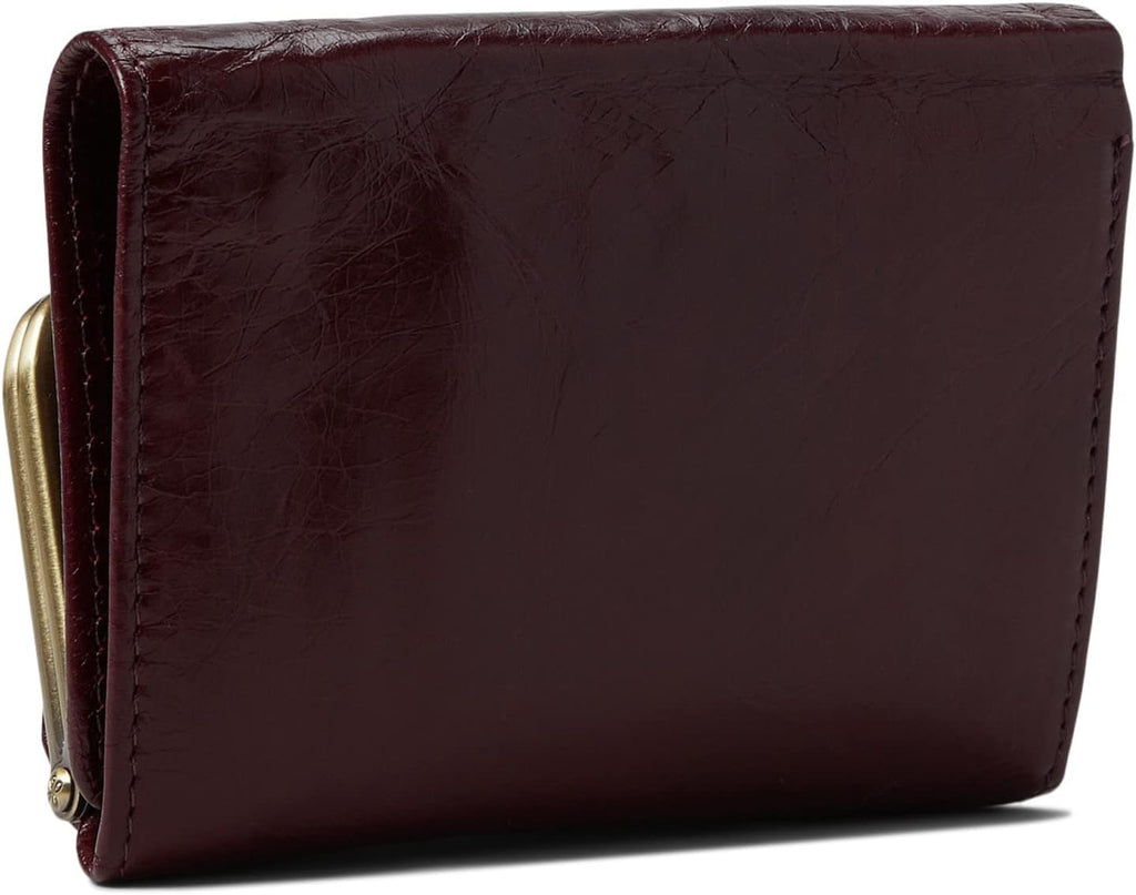 robin compound wallet in merlot on a white background