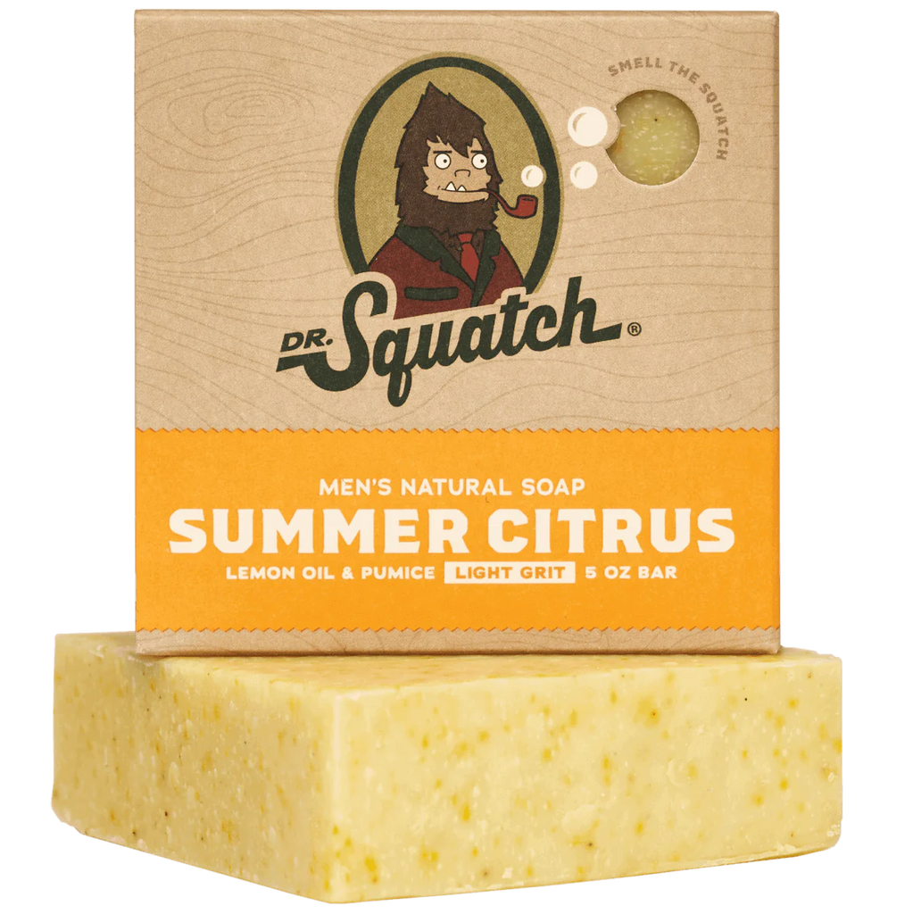 dr. squatch summer citrus soap on a white background