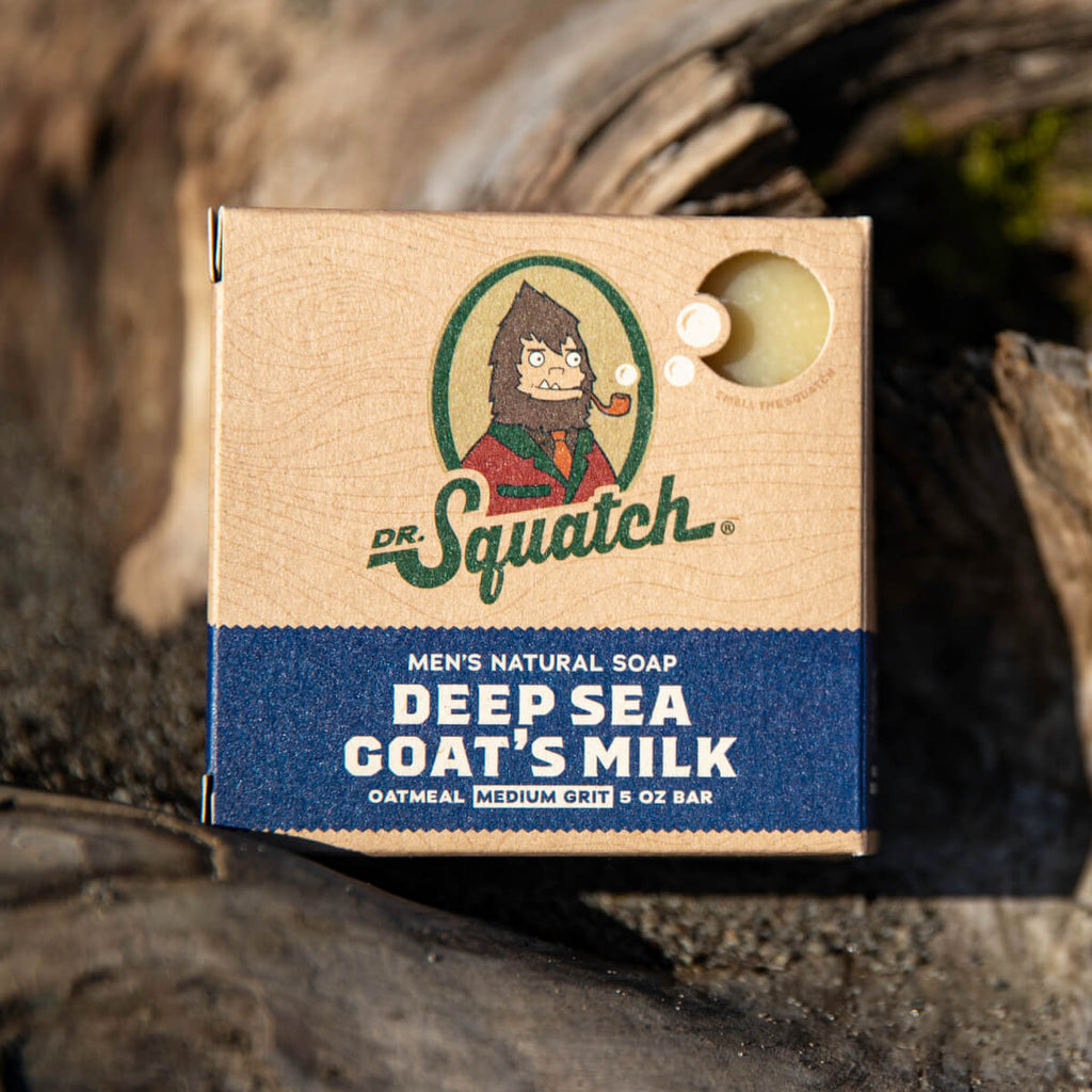 dr squatch deep sea goat milk's soap on wood
