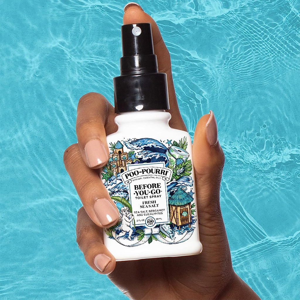 poo-pourri fresh sea salt on a blue background