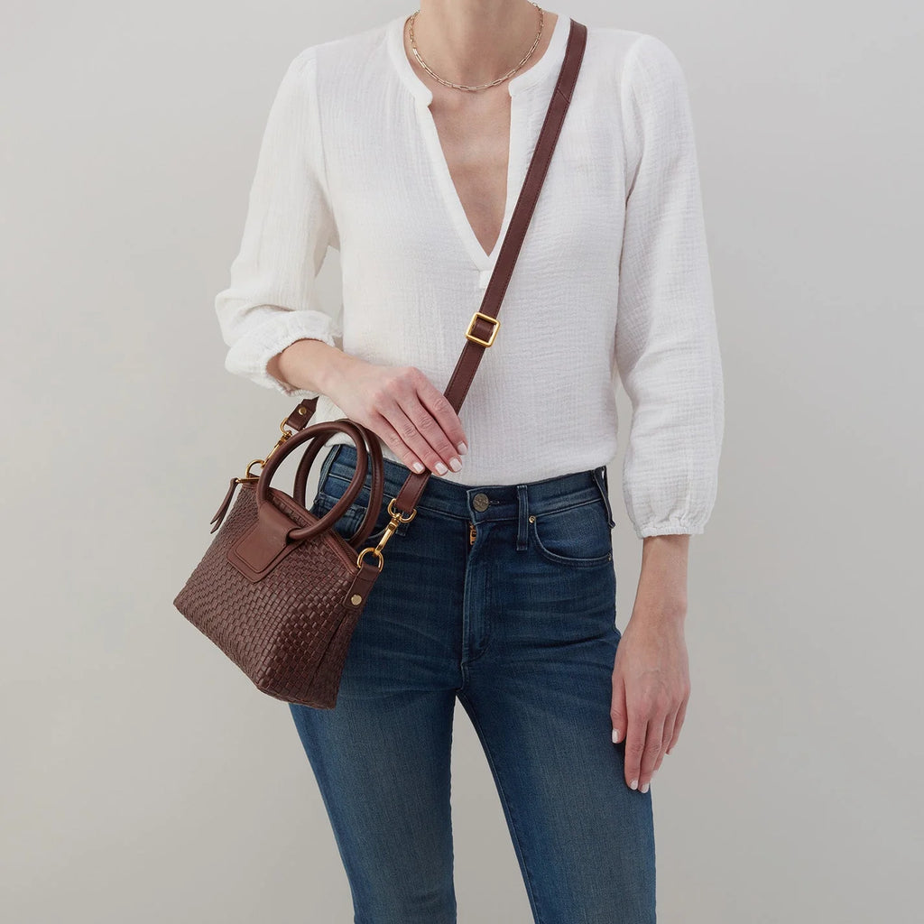 sheila top zip crossbody in pecan on a white background
