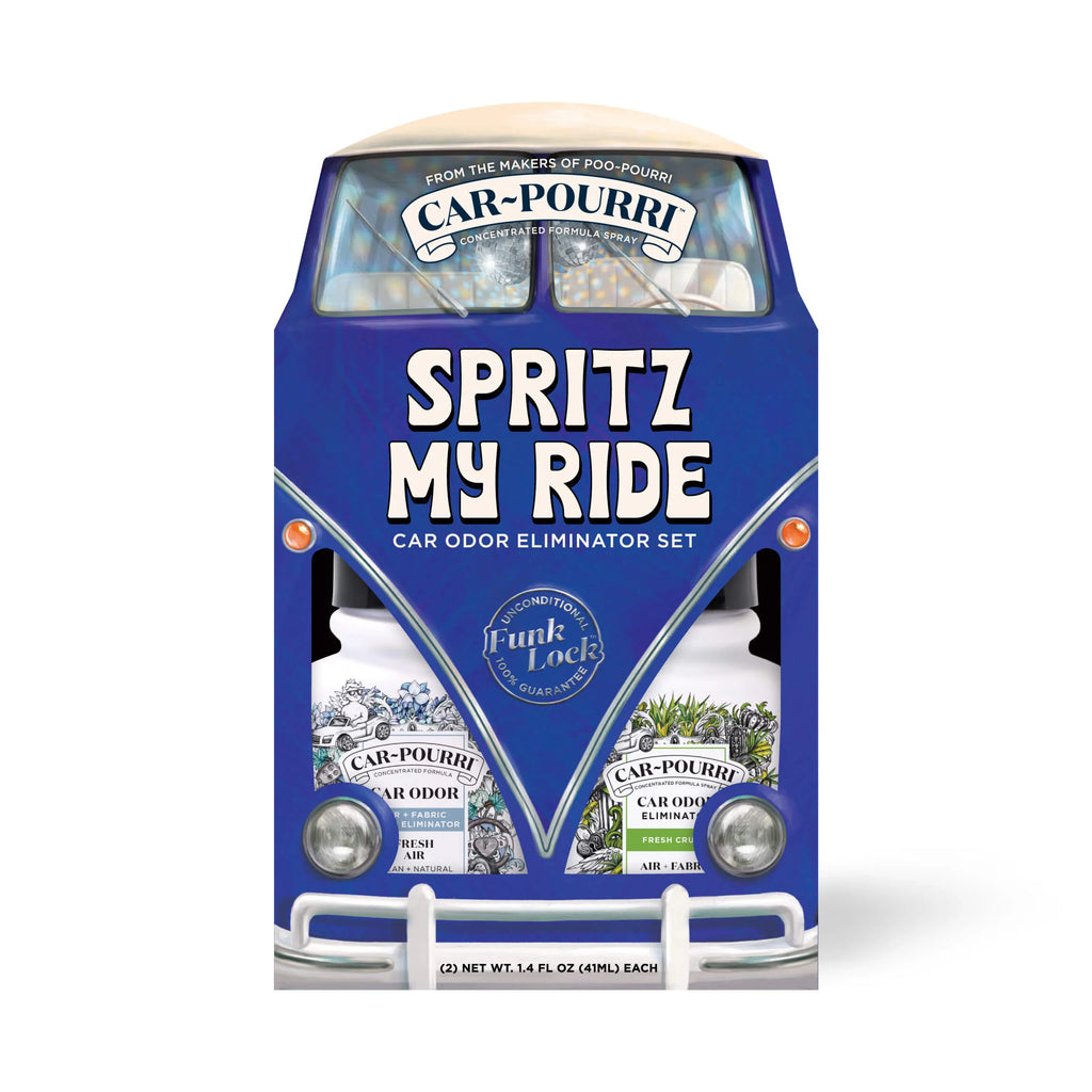 car-pourri spritz my ride car odor eliminator set on a white background