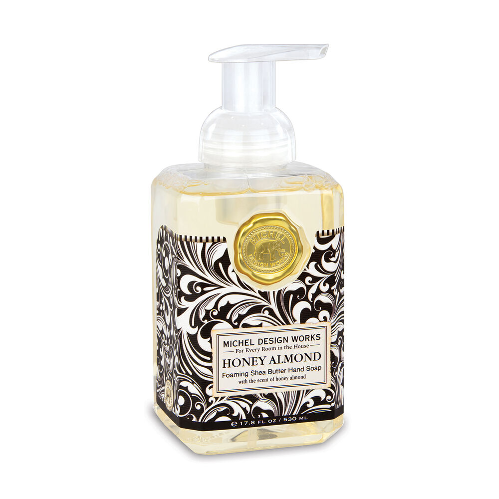 honey almond foaming hand soap on a white background