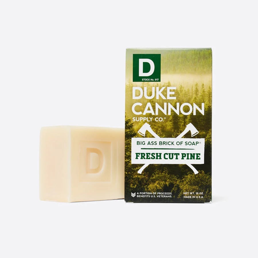 duke cannon fresh cut pine bar soap on a white background