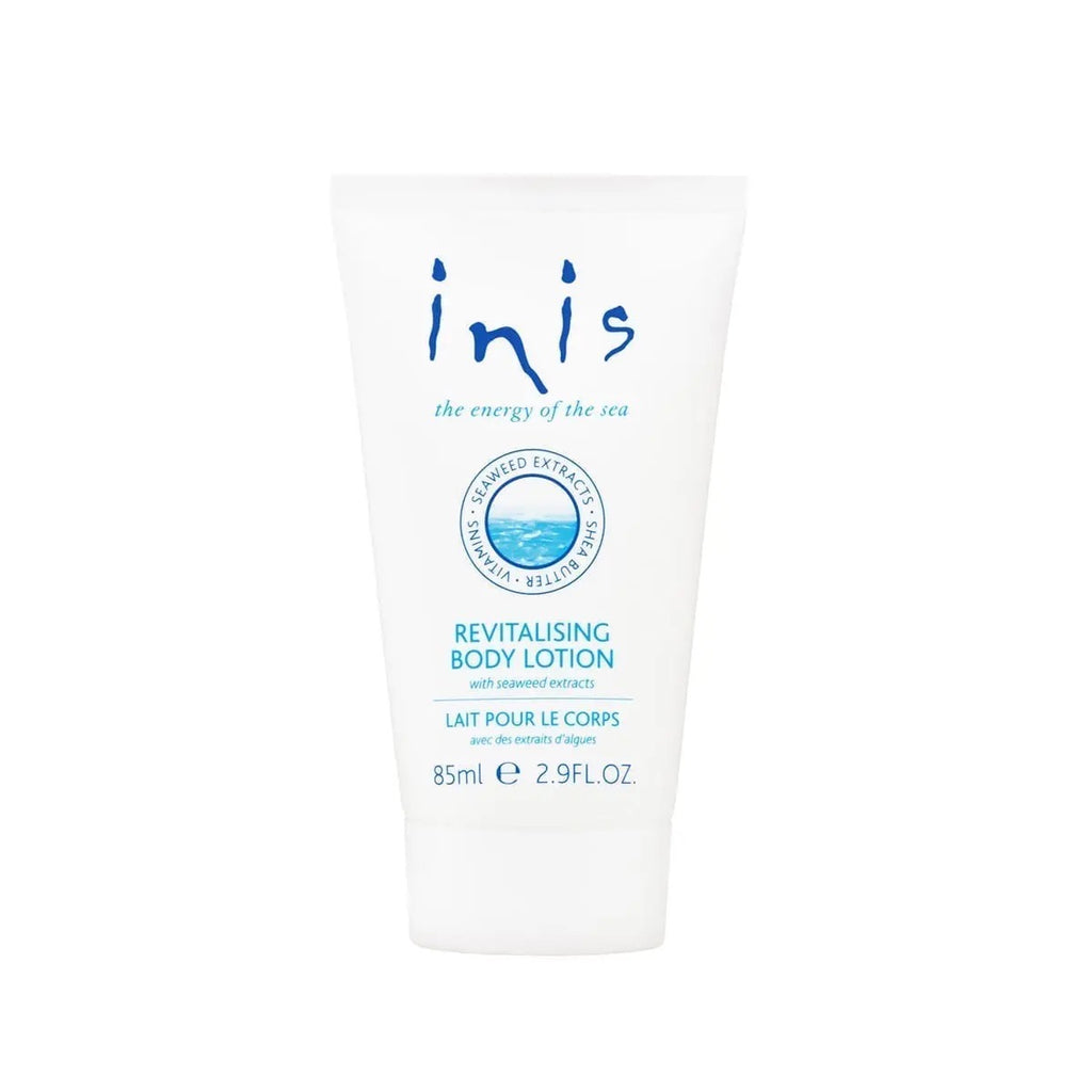 inis energy of the sea travel body lotion on a white background