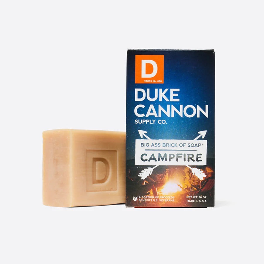 duke cannon campfire soap on a white background