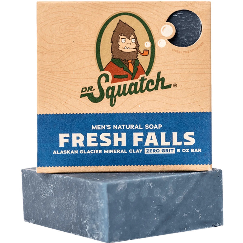 dr squatch fresh falls soap on a white background