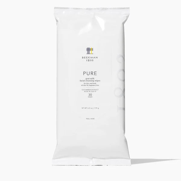 pure goat milk facial cleansing wipes on a white background