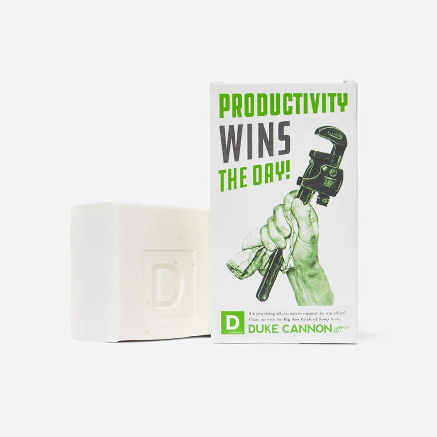 duke cannon productivity bar soap on white background