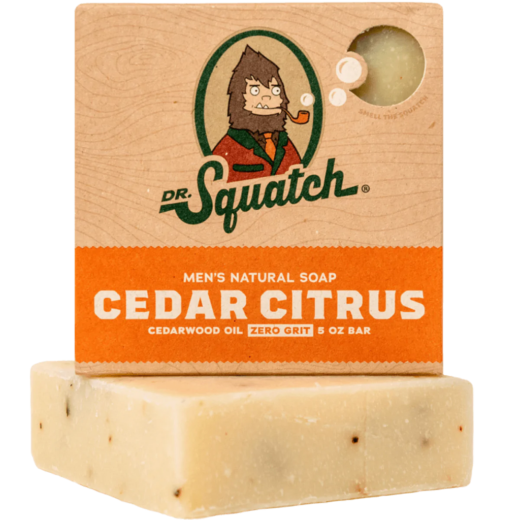 dr. squatch cedar citrus soap on a white background