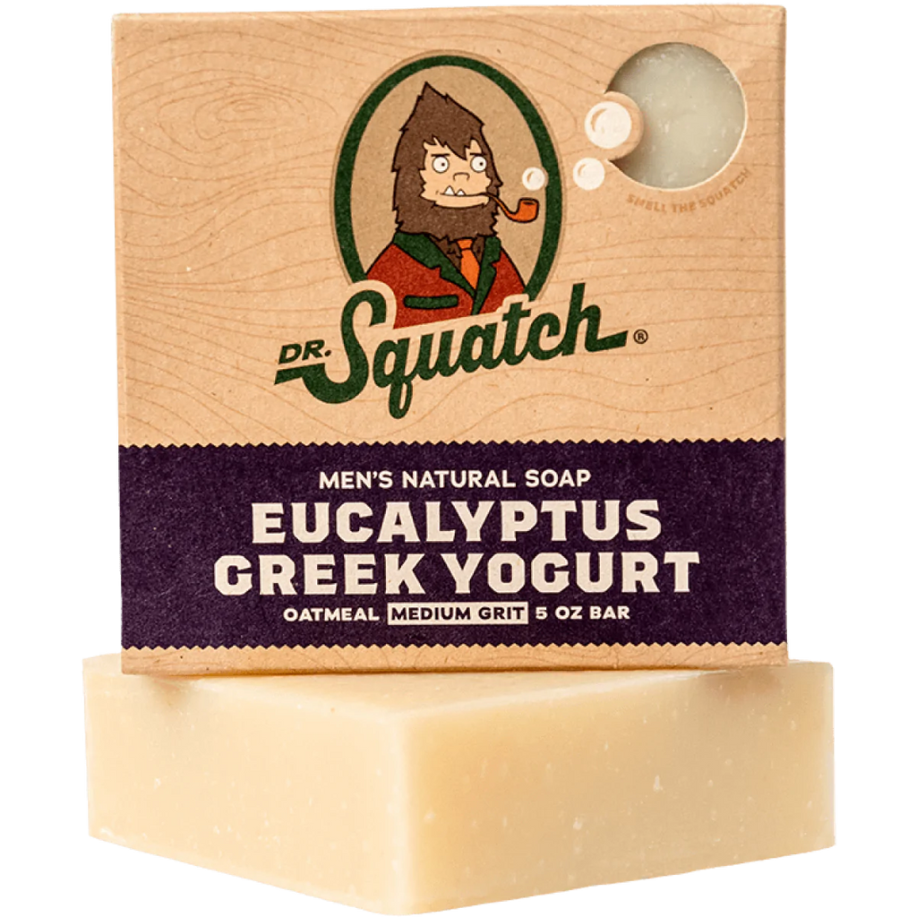 dr squatch eucalyptus greek yogurt soap on a white background