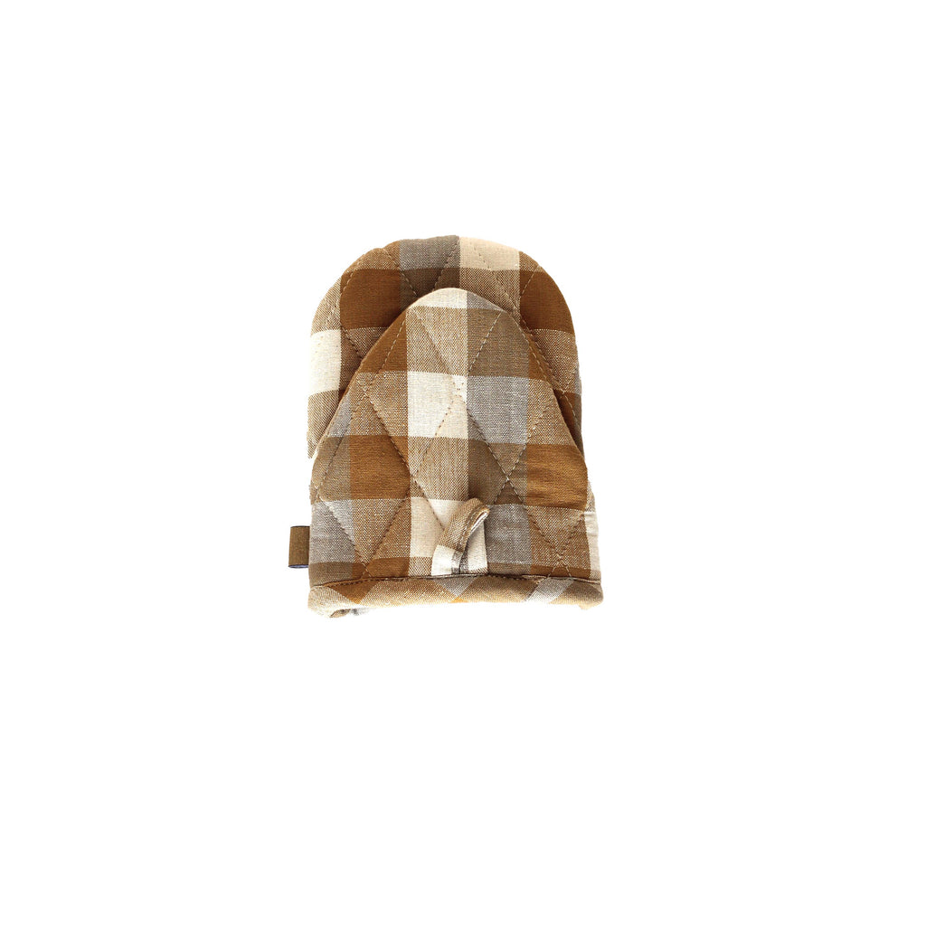 yellow buffalo plaid oven glove on a white background